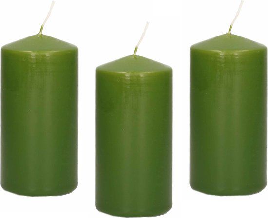 Trend Candles Cilinderkaars/stompkaars - 8x - olijfgroen - 5 x 10 cm - 23 branduren