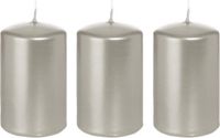 Trend Candles Cilinderkaars/stompkaars - 3x - zilver - 5 x 8 cm - 18 branduren