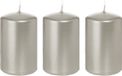 Trend Candles Cilinderkaars/stompkaars - 3x - zilver - 5 x 8 cm - 18 branduren