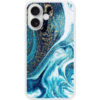 Apple iPhone 16 Marbre bleu paillete Verstevigd hoesje met sublimatie bedrukking