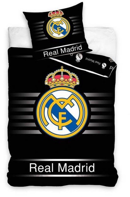 Official Fanwear Real Madrid C.F. Dekbedovertrek - Katoen - Eenpersoons - 140x200 cm - Black