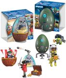 PLAYMOBIL Speelset met eieren Piraten & Ruimte | 2 verrassingseieren met figuurtjes en accessoires | Mini-speelwereld om te bouwen | Herbruikbaar als spaarpot | Voor kinderen vanaf 4 jaar | 210447