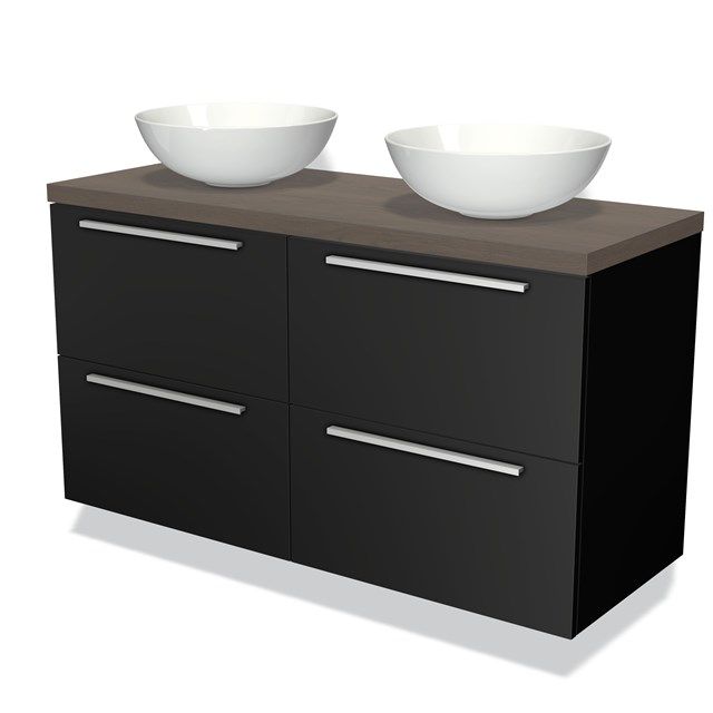 Maxaro Badkamermeubel Modulo Plato 120cm Mat Zwart 4 Lades Donkerbruin Eiken