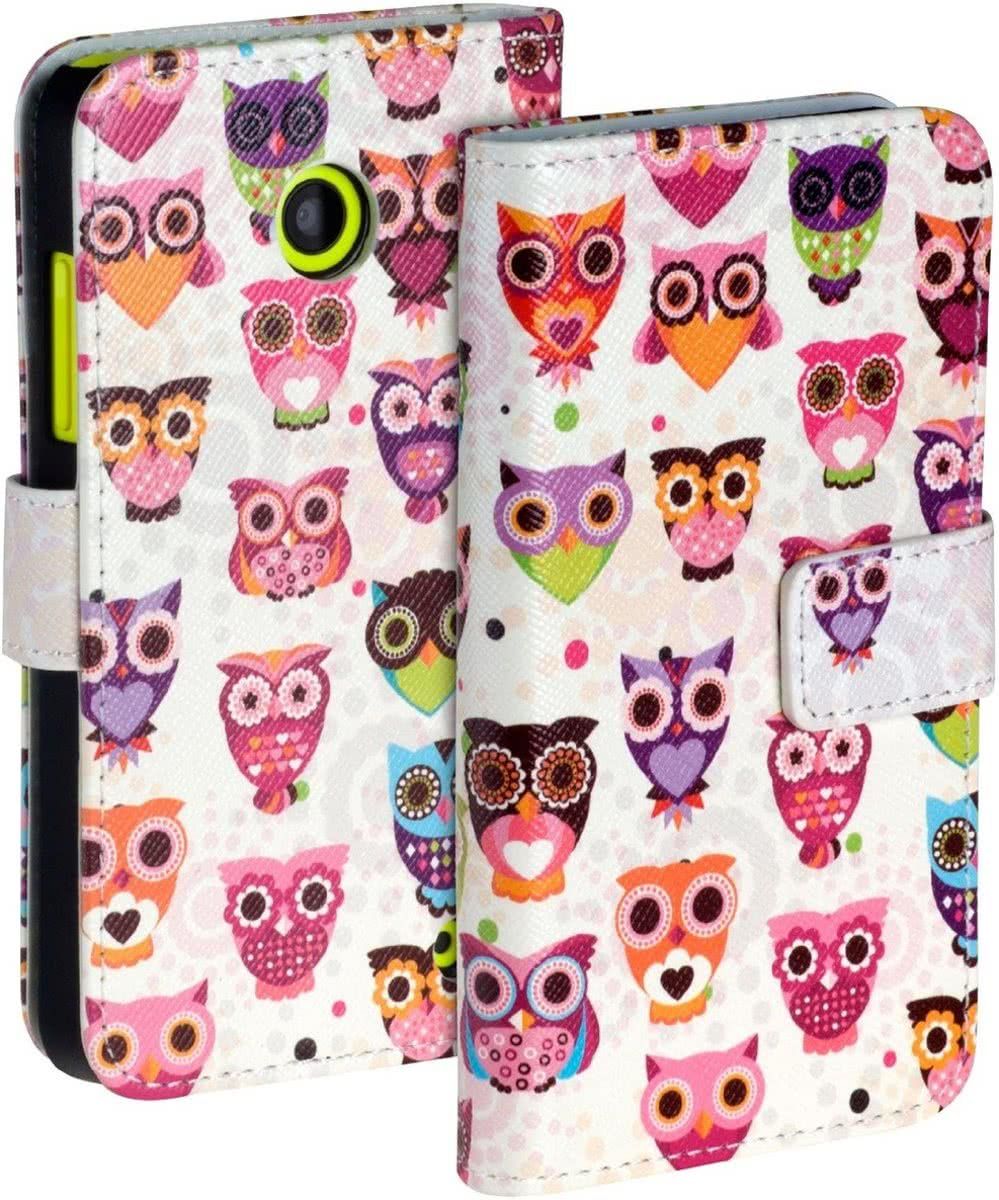 LELYCASE Uil Wit Nokia Lumia 535 Bookcase Flip Cover Wallet Hoesje