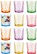 Vivalto Waterglazen/drinkglazen Summer Diamant - 12x stuks - glas - transparant/kleurenmix - 360 ml