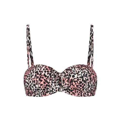 Cyell Voorgevormde Strapless Bandeau Bikinitop Zwart/Ecru/Roze