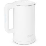 Balter waterkoker, roestvrij staal, 1,7 liter, 2200W, BPA-vrij, LED-verlichting, dubbelwandig, theepot met automatische uitschakeling, overkookbeveiliging, wit