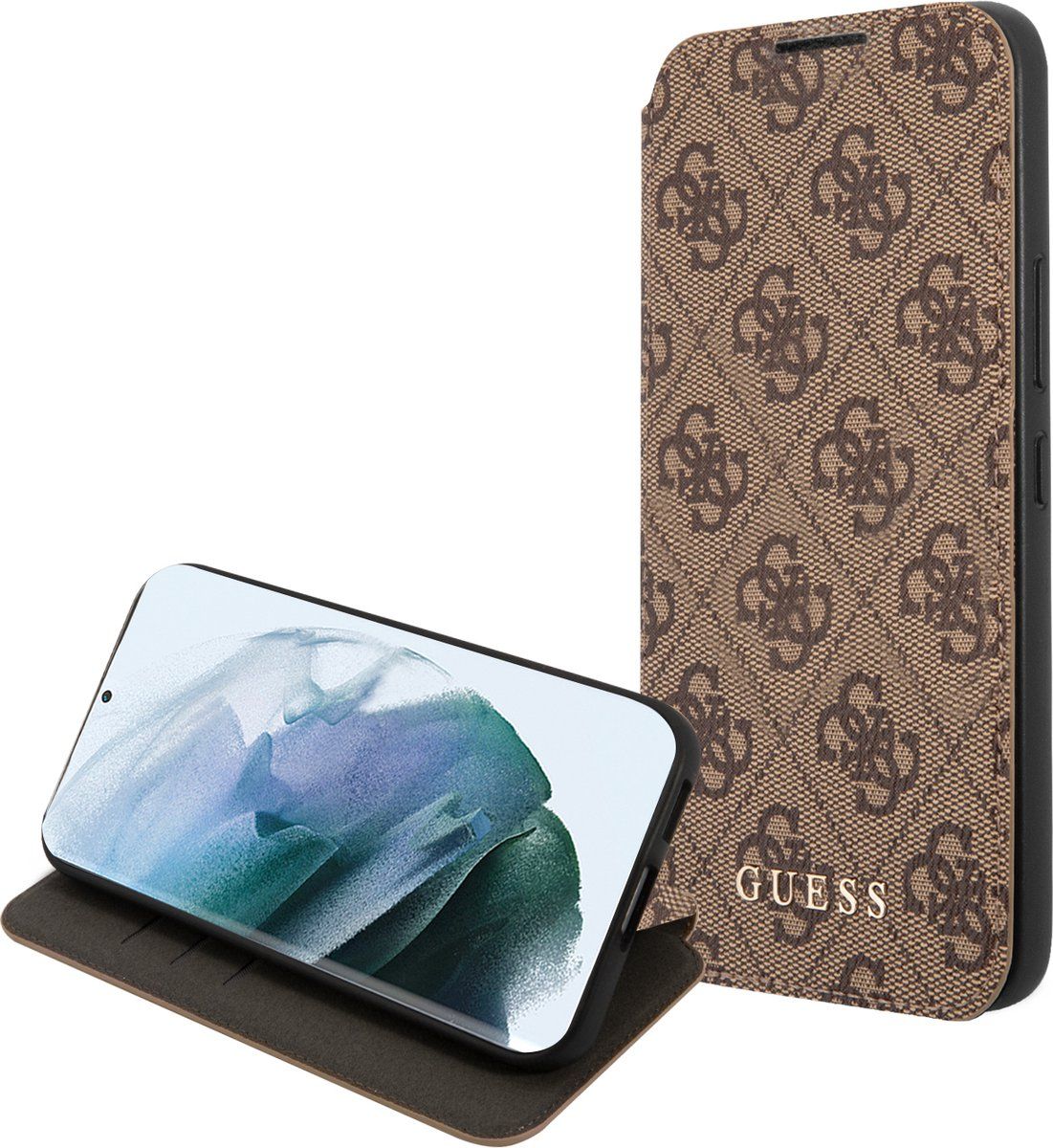 Guess Logo Boekmodel hoesje Samsung Galaxy S22 Plus - Bruin