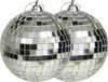 Othmar Decorations discobal kerstballen - 2x - zilver - 10 cm - kunststof - spiegelbol