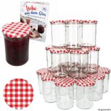 MamboCat 48-delige set sturzglas 435 ml jampot met rood geruit deksel incl. receptenboek