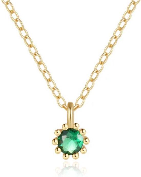 Elenza AMS Elenza Goudkleurige Ketting met Groene Zirkonia in 925 Sterling Zilver