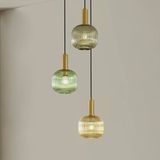 Lindby - Hanglamp - 3 lichtpunten - Glas, ijzer - Groen, amber, rookgrijs