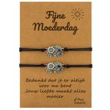 Pax Amare Moeder Dochter Armbandjes voor 2 "Fijne Moederdag" - Olifant - Moeder Kind Armbandjes met Cadeau Kaartje - Zwart & Zilverkleurig - Elastisch Verstelbaar