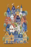 Whimsical Town Watercolor Lined Notebook: Mustard Amber Aesthetic Village & Cute Houses Illustration Journal, 6x9 Lined Pages for Travelers, Dreamers, and Daily Notes