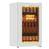 HCK 98L Drank Koelkast Koelkast, 3D Oranje Licht Mini Koelkast met Glazen Deur, 105 Blikken Kleine Koelkast met Verstelbare Planken voor Frisdrankbier of Wijn, Perfect voor Thuis/Bar/Kantoor (Wit)