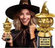 Fiestas Guirca Beste verkleed kostuum award - pompoen - goud - 22 cm - Halloween feest trofee - fun prijzen