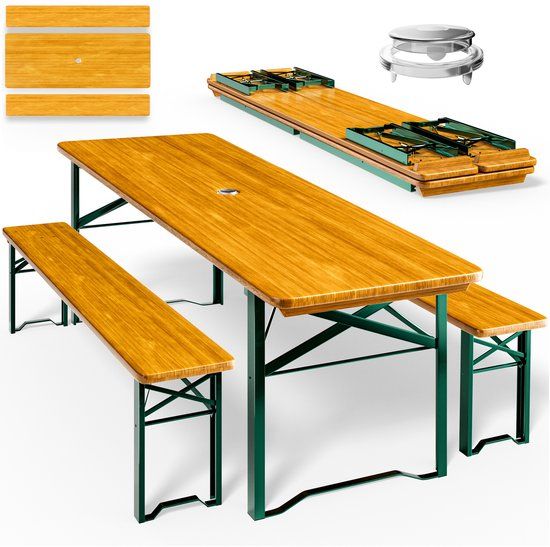 Casaria Tuinset Hout - 2 Banken 1 Tafel Inklapbaar - 170x46x75cm