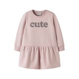 NAME IT MINI midi sweatjurk met ruches en tekst - lichtroze