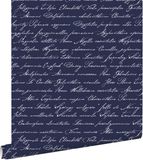 Esta Home behang handgeschreven latijnse bloemennamen donkerblauw - 128040 - 53 cm x 10,05 m