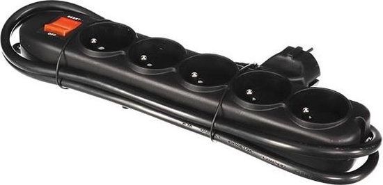 Perel Stekkerdoos met schakelaar - 5 stopcontacten - 1.5 m - Zwart