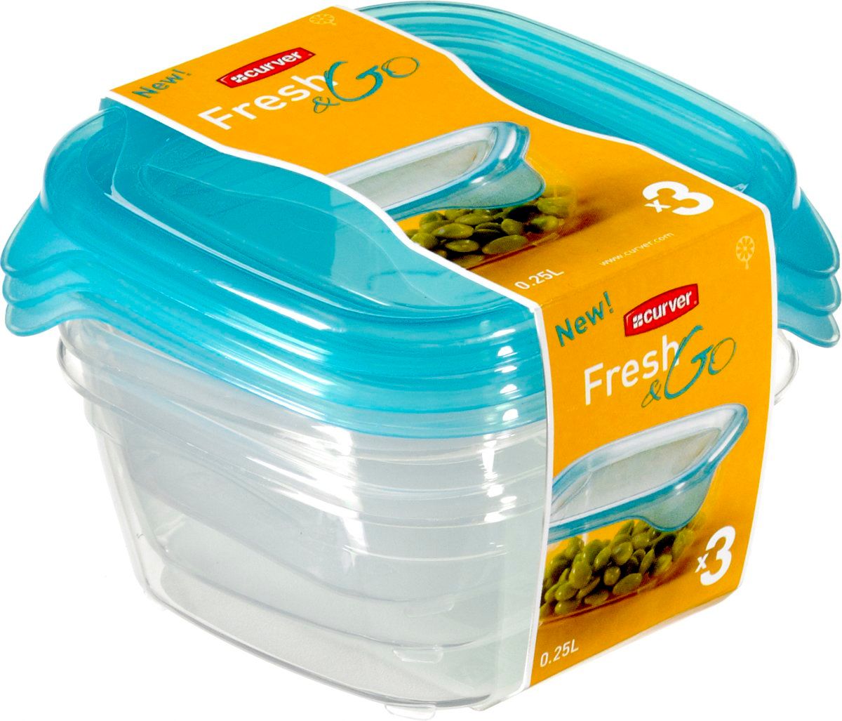Curver Fresh&Go Vershouddoos - 3x0.25l - Transparant / Precious Blauw