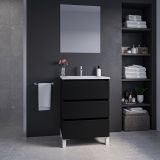 Saniclass Chaci PLUS Badkamermeubelset - 60x86x46cm - keramische wastafel wit - 1 wasbak - 1 kraangat - 3 lades - rechthoekige spiegel - mat zwart