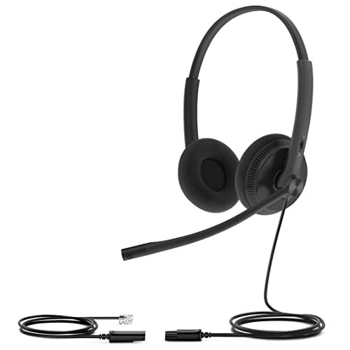 Yealink YHS34 Lite Dual Biaural-hoofdtelefoon met RJ-aansluitkabel, compatibel met alle telefoons, zwart