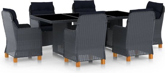 vidaXL 7-delige Tuinset met kussens poly rattan donkergrijs