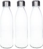 Merkloos / Sans marque Makito Western Europe 3x Stuks glazen waterfles/drinkfles transparant met Rvs dop 650 ml