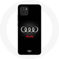 Maniacase Hoesje voor Samsung Galaxy A03 Audi Logo Metal zwarte achtergrond