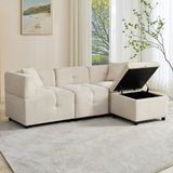 REDOM Modulaire bank 3-zits Beige Chenille met Opbergpoef en 2 Kussens