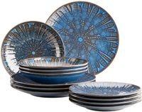 MÄSER 935074 Aquamarine, Spannende geglazuurde bordenset voor 4 personen met dinerbord, soepbord en dessertbord, 12-delig servies van hoogwaardig keramiek, steengoed, blauw