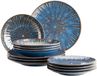 MÄSER 935074 Aquamarine, Spannende geglazuurde bordenset voor 4 personen met dinerbord, soepbord en dessertbord, 12-delig servies van hoogwaardig keramiek, steengoed, blauw