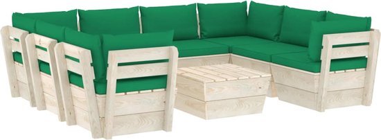 vidaXL 9-delige Loungeset met kussens pallet vurenhout