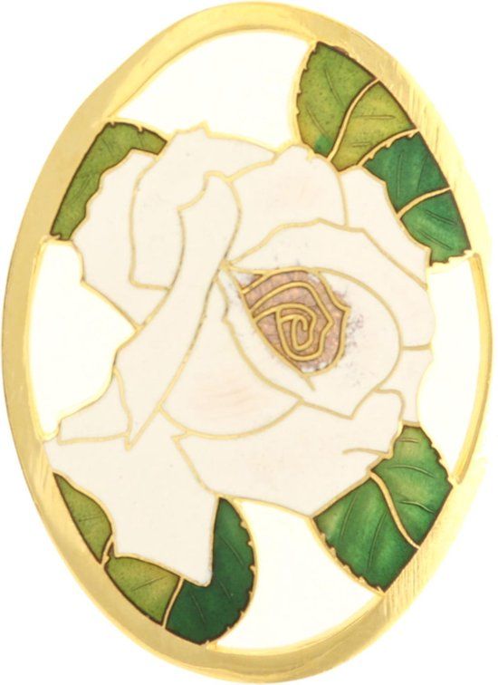 Behave® Broche ovaal roos wit emaille