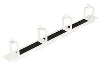 Kabelrail voor kasten, 19 inch, 1 eenheid, 4 ringen met kabeldoorlaat en stofborstel, kleur grijs van metaal