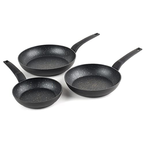 Salter BW08664 Marble Gold Fry Pan Set, 3-Piece, 20/24/28 cm, Non-Stick, Forged Aluminium, Dishwasher Safe, Includes A Soft Touch Handle, Easy-Clean, Induction Suitable For All Hob Types, Black