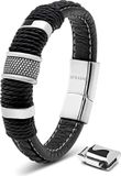 SERASAR Lederen Armband Heren [Ring] - Zilver 23cm