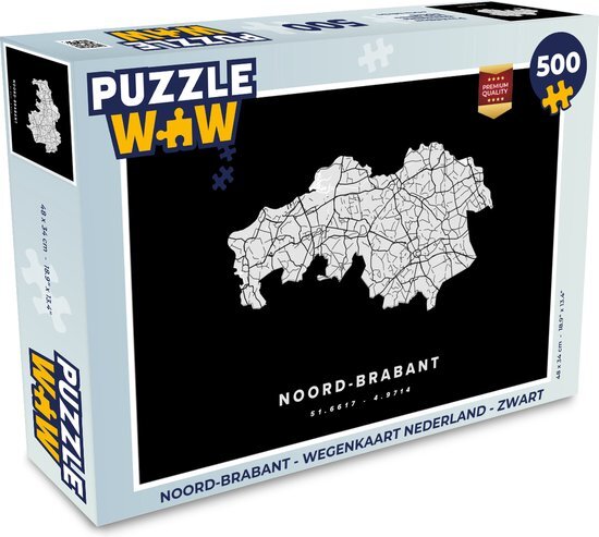 MuchoWow Puzzel Noord-Brabant - Wegenkaart Nederland - Zwart - Legpuzzel - Puzzel 500 stukjes