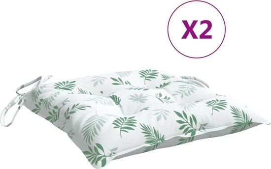 vidaXL Stoelkussens 2 st bladpatroon 40x40x7 cm stof