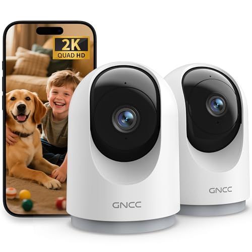 GNCC GNCC 2K 3MP Camera Beveiliging WiFi voor Binnen, 360° Bewakingscamera, IR-Nachtzicht, Twee-weg Audio, Bewegingsdetectie, APP-meldingen, Compatibel met Alexa, 2.4 GHz WiFi, 2 verpakkingen