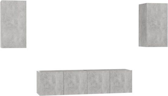 vidaXL - 4-delige - Tv-meubelset - bewerkt - hout - betongrijs