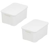 BranQ Home Essential Mand met deksel in rotan design, 2-delige set, maat M (32,3 x 22,5 x 15 cm), 10 l, BPA-vrije kunststof (polypropeen), wit, 2 stuks