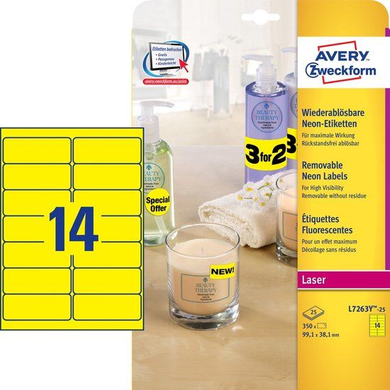 Avery Neon Etiketten - neon geel - 99,1 x 38,1 mm - 350 stuks