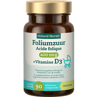 Holland & Barrett 1+1 gratis Foliumzuur 400mcg + Vitamine D3 - 90 tabletten