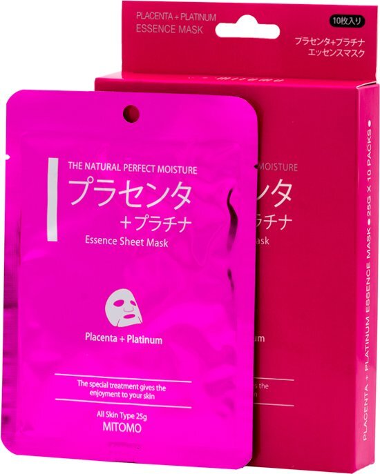 Mitomo Placenta & Platinum Sheet Mask Japanse Gezichtsmasker Gezichtsverzorging Huidverzorging Skincare Beauty Mask Waardevolle voedingstoffen voor een liftend effect 10 Stuks Voordeelpak