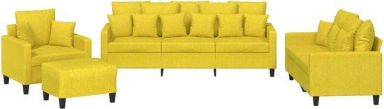 vidaXL 4-delige Loungeset met kussens stof lichtgeel