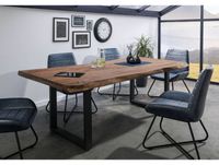 FREEFORM Table à manger 240x100 en bois de Sheesham teinté brun mat pieds en U anthracite mat