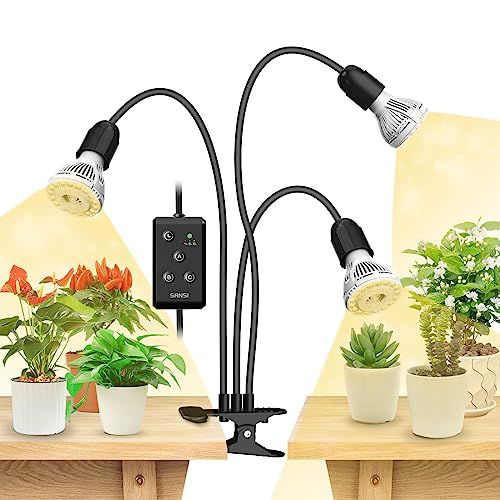 SANSI Led-plantenlamp voor kamerplanten, 450 W, volledig spectrum, 3 zwanenhals, clip, plantenlicht met timer, 4/8/12 uur, groeilamp met hoge PPFD-groeilamp voor tuin, broeikas