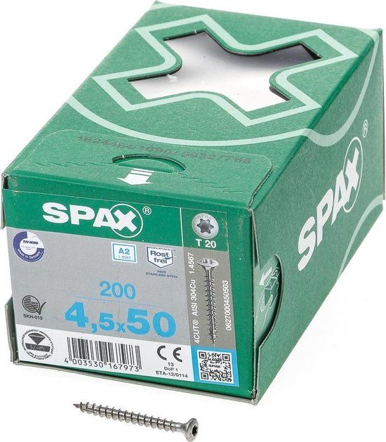 Spax Spaanplaatschroef lenskop RVS T-Star T20 4.5x50mm (200 stuks)